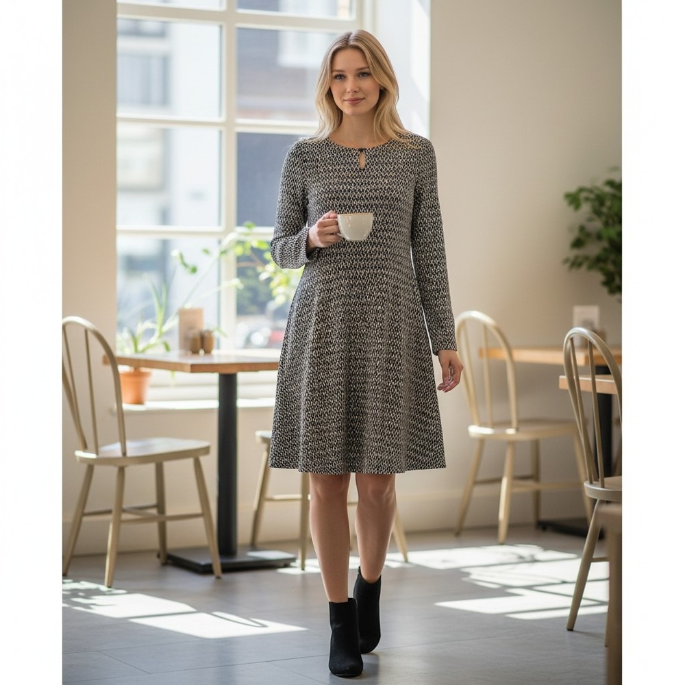 Veronica M Geometric Print‎ Long Sleeve A Line Dress Women's Size 1